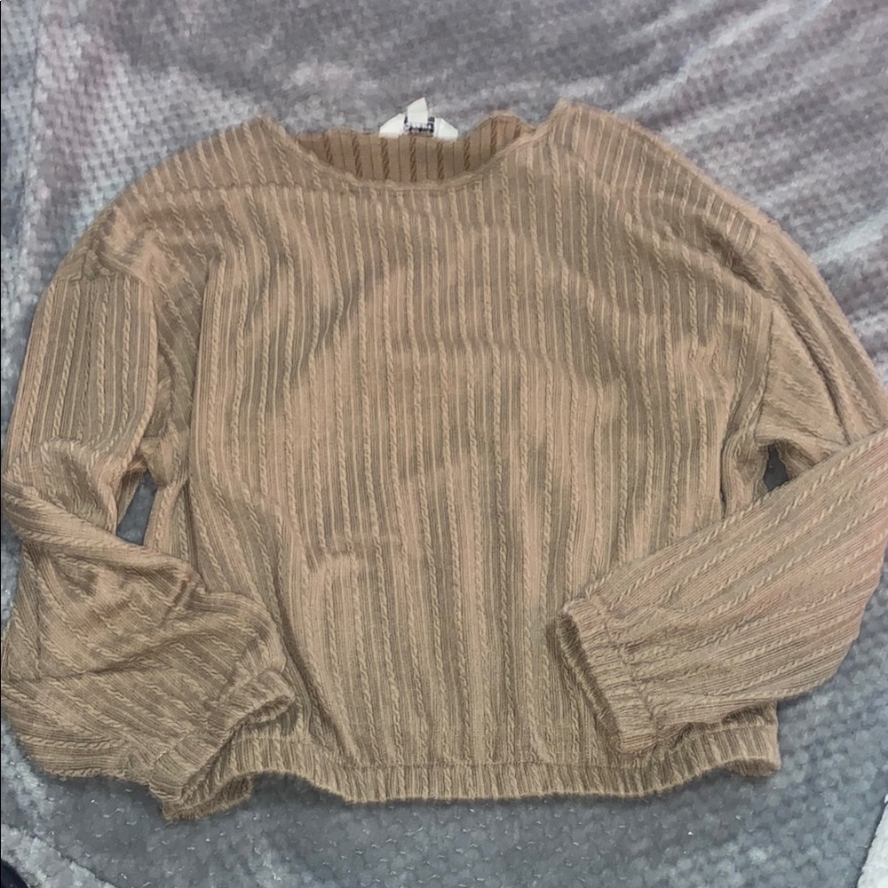 Tan Ribbed Long Sleeve Sweater medium